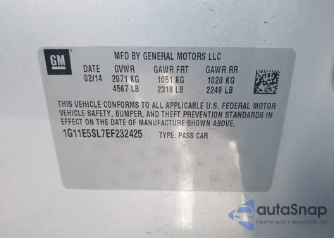 2014 Chevrolet Malibu 2Lt из США, поврежденный, VIN 1G11E5SL7EF232425